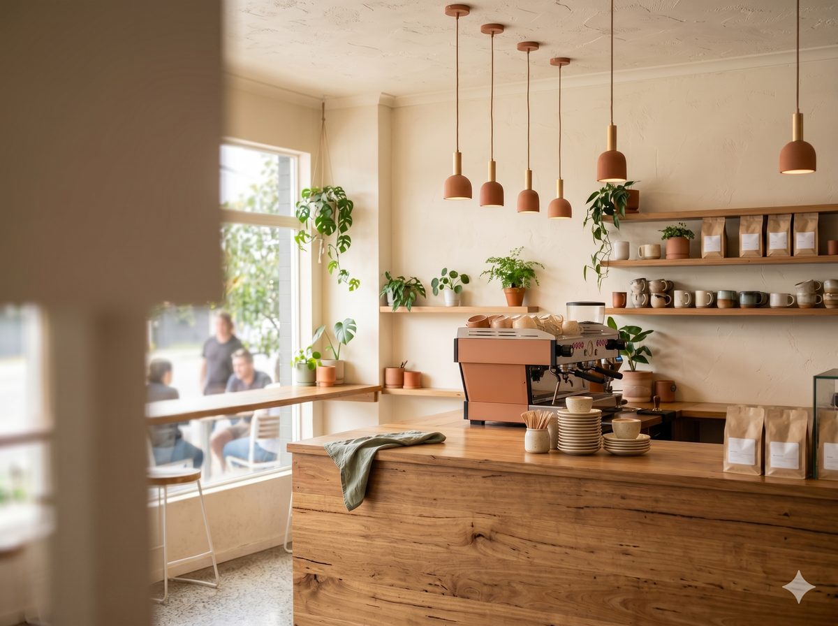 The warm timber interior of Birdie Espresso