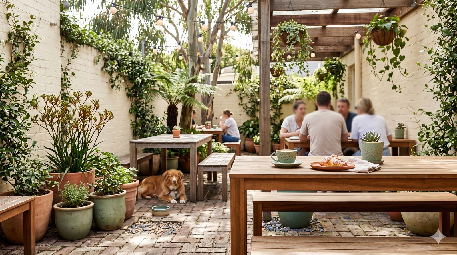 The dog-friendly courtyard at Birdie Espresso